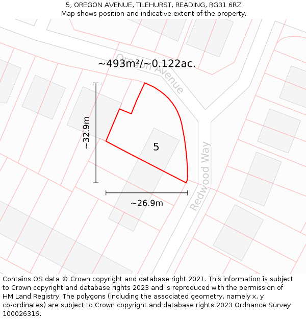 5, OREGON AVENUE, TILEHURST, READING, RG31 6RZ: Plot and title map