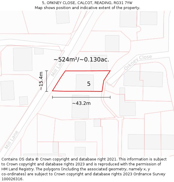 5, ORKNEY CLOSE, CALCOT, READING, RG31 7YW: Plot and title map