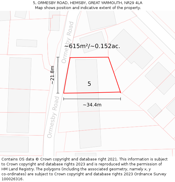 5, ORMESBY ROAD, HEMSBY, GREAT YARMOUTH, NR29 4LA: Plot and title map
