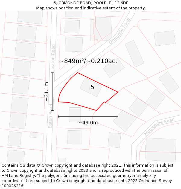 5, ORMONDE ROAD, POOLE, BH13 6DF: Plot and title map