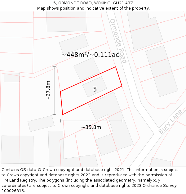 5, ORMONDE ROAD, WOKING, GU21 4RZ: Plot and title map