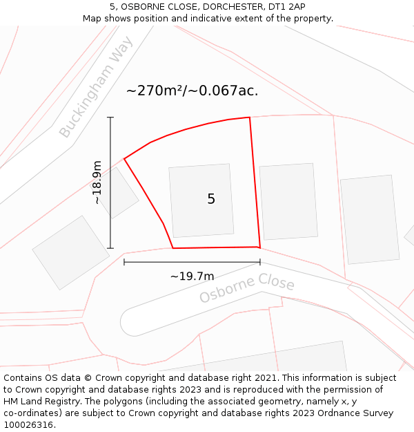 5, OSBORNE CLOSE, DORCHESTER, DT1 2AP: Plot and title map
