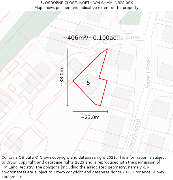 5, OSBORNE CLOSE, NORTH WALSHAM, NR28 0SX: Plot and title map
