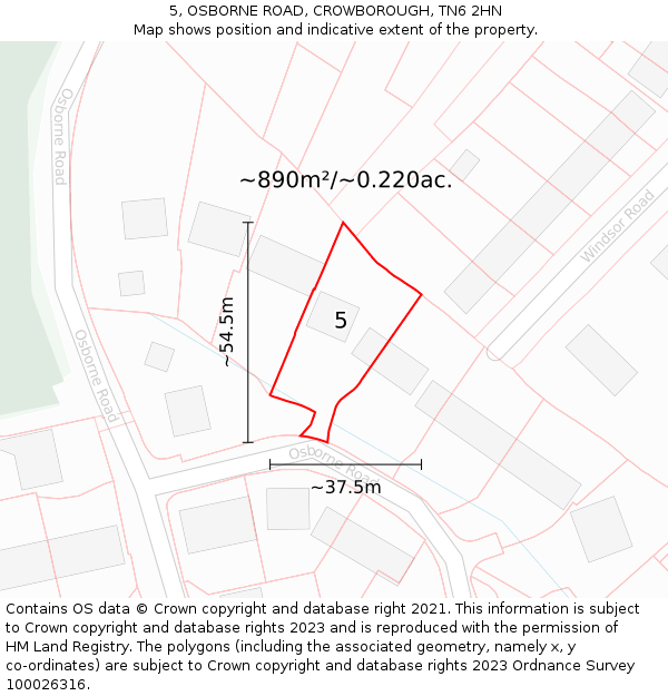 5, OSBORNE ROAD, CROWBOROUGH, TN6 2HN: Plot and title map