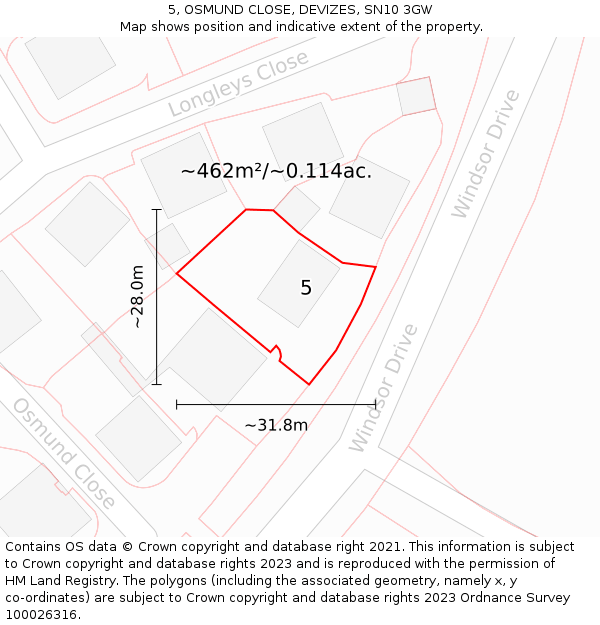 5, OSMUND CLOSE, DEVIZES, SN10 3GW: Plot and title map