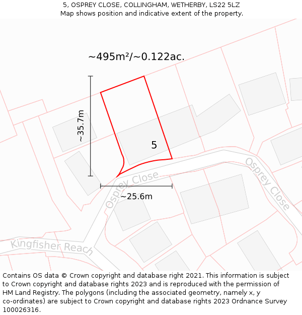 5, OSPREY CLOSE, COLLINGHAM, WETHERBY, LS22 5LZ: Plot and title map
