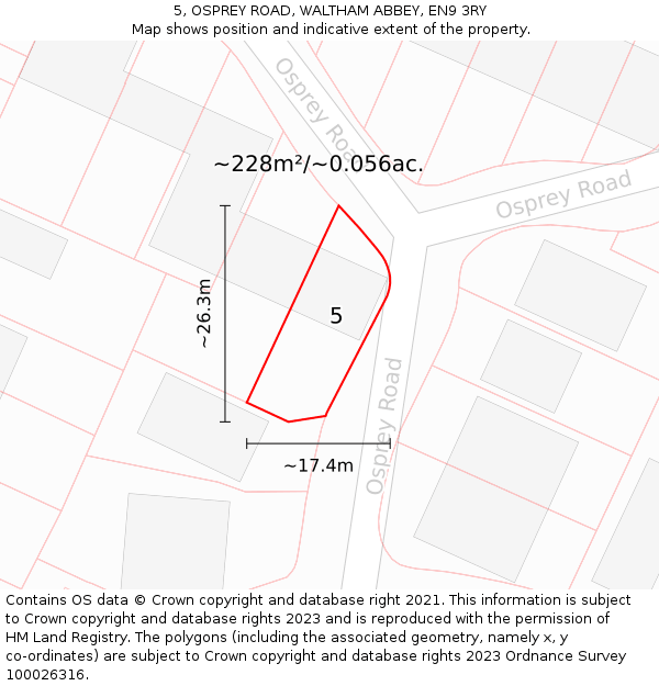 5, OSPREY ROAD, WALTHAM ABBEY, EN9 3RY: Plot and title map