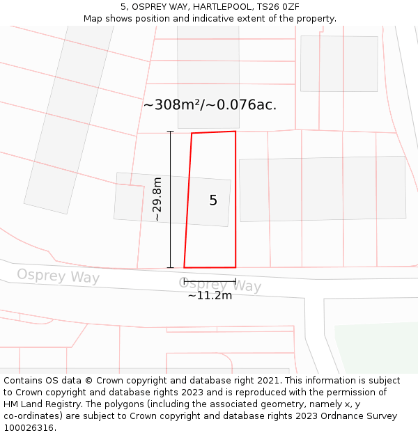 5, OSPREY WAY, HARTLEPOOL, TS26 0ZF: Plot and title map