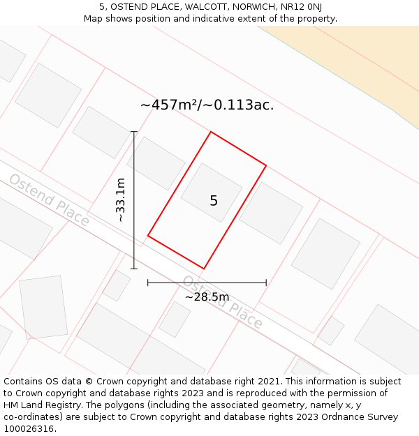 5, OSTEND PLACE, WALCOTT, NORWICH, NR12 0NJ: Plot and title map