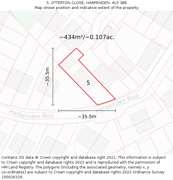 5, OTTERTON CLOSE, HARPENDEN, AL5 3BE: Plot and title map