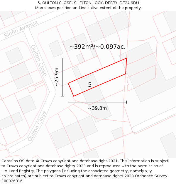 5, OULTON CLOSE, SHELTON LOCK, DERBY, DE24 9DU: Plot and title map