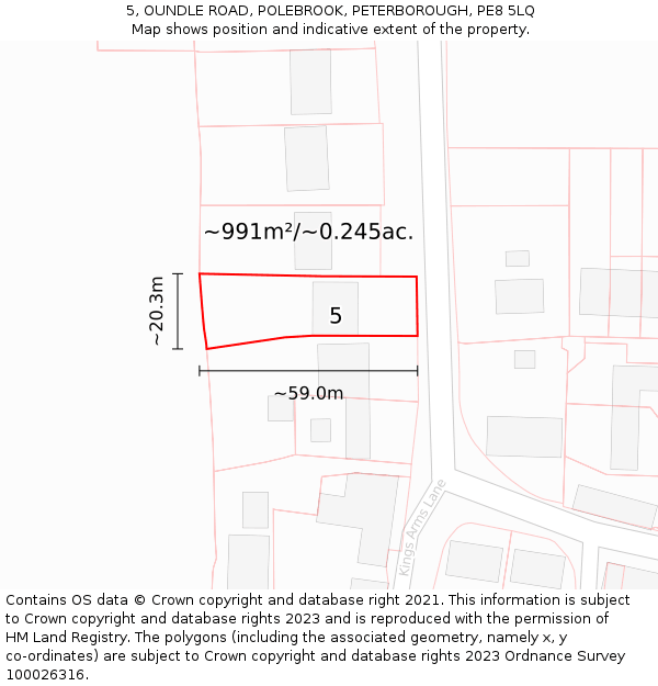 5, OUNDLE ROAD, POLEBROOK, PETERBOROUGH, PE8 5LQ: Plot and title map