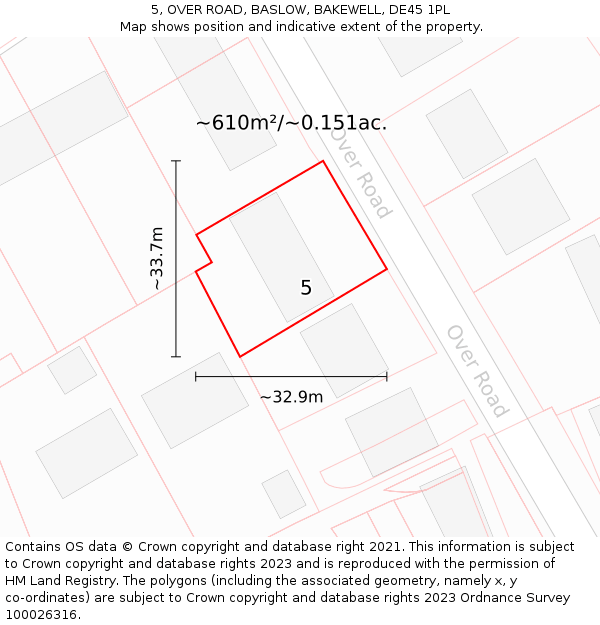 5, OVER ROAD, BASLOW, BAKEWELL, DE45 1PL: Plot and title map