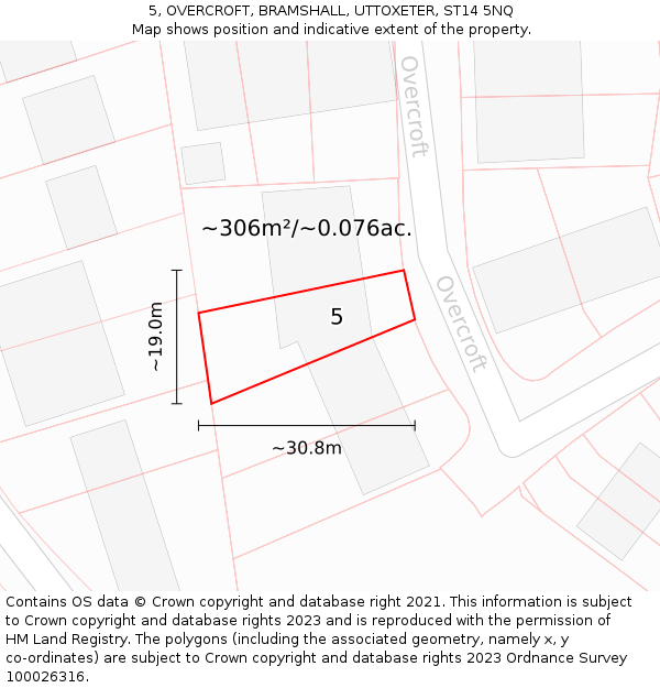5, OVERCROFT, BRAMSHALL, UTTOXETER, ST14 5NQ: Plot and title map