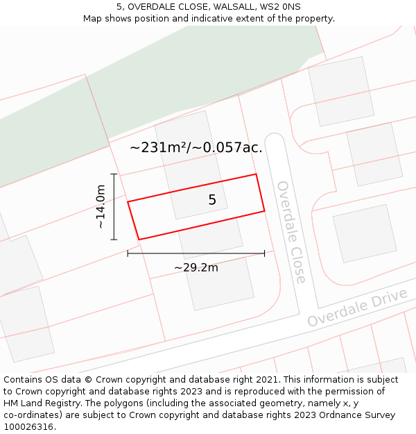 5, OVERDALE CLOSE, WALSALL, WS2 0NS: Plot and title map