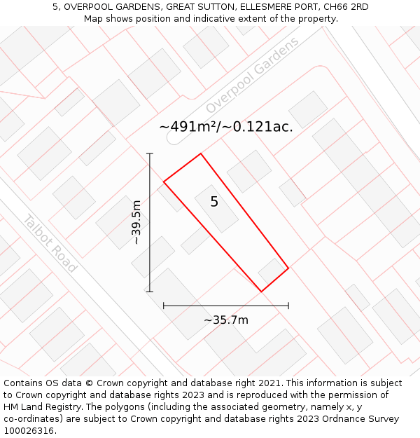 5, OVERPOOL GARDENS, GREAT SUTTON, ELLESMERE PORT, CH66 2RD: Plot and title map