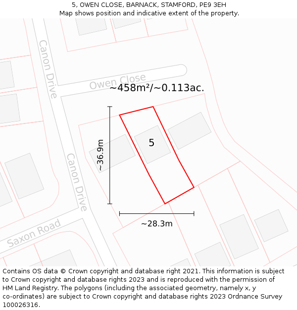 5, OWEN CLOSE, BARNACK, STAMFORD, PE9 3EH: Plot and title map