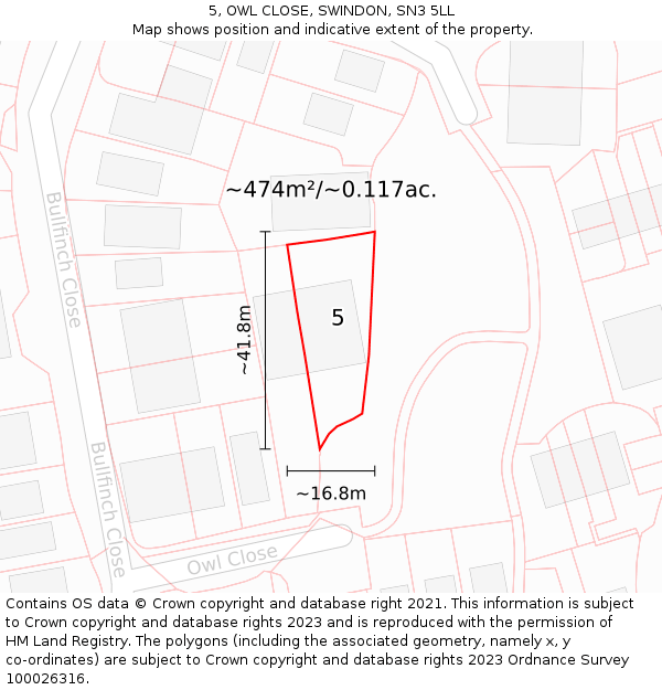 5, OWL CLOSE, SWINDON, SN3 5LL: Plot and title map