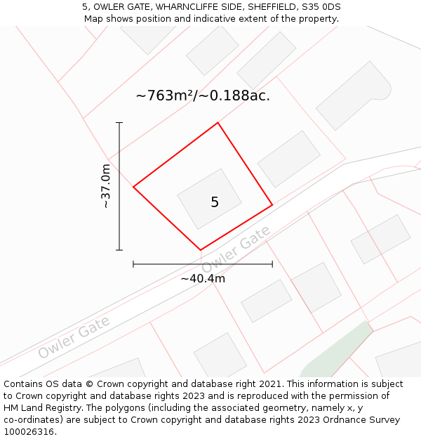5, OWLER GATE, WHARNCLIFFE SIDE, SHEFFIELD, S35 0DS: Plot and title map