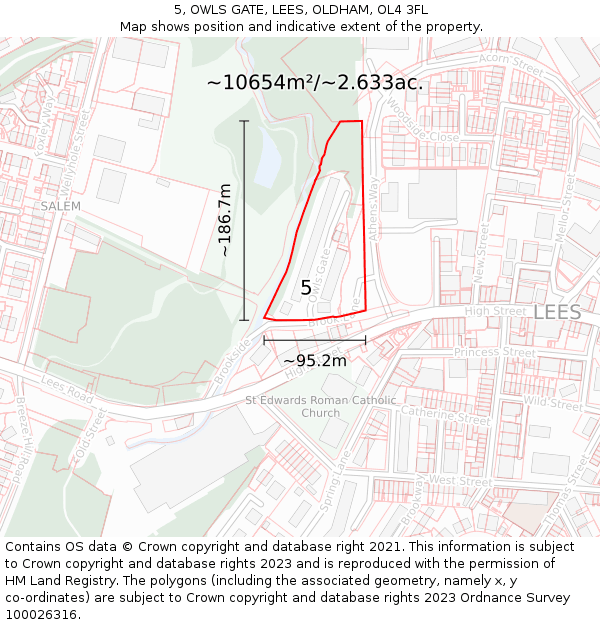 5, OWLS GATE, LEES, OLDHAM, OL4 3FL: Plot and title map