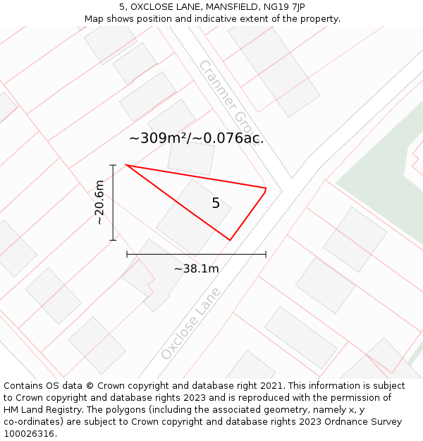 5, OXCLOSE LANE, MANSFIELD, NG19 7JP: Plot and title map
