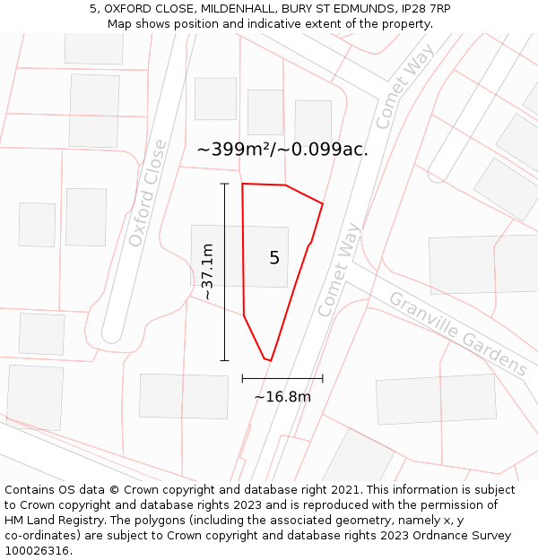 5, OXFORD CLOSE, MILDENHALL, BURY ST EDMUNDS, IP28 7RP: Plot and title map