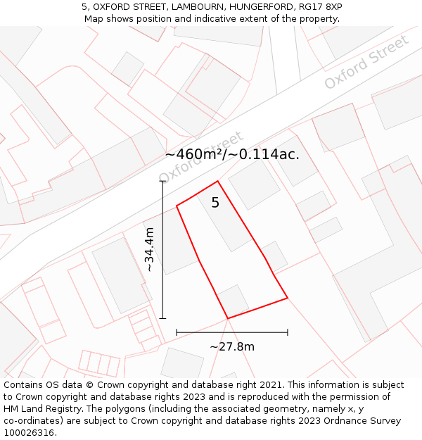 5, OXFORD STREET, LAMBOURN, HUNGERFORD, RG17 8XP: Plot and title map