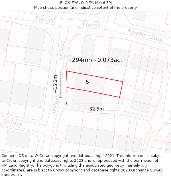 5, OXLEYS, OLNEY, MK46 5PJ: Plot and title map
