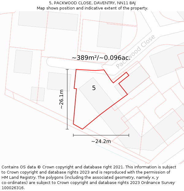 5, PACKWOOD CLOSE, DAVENTRY, NN11 8AJ: Plot and title map