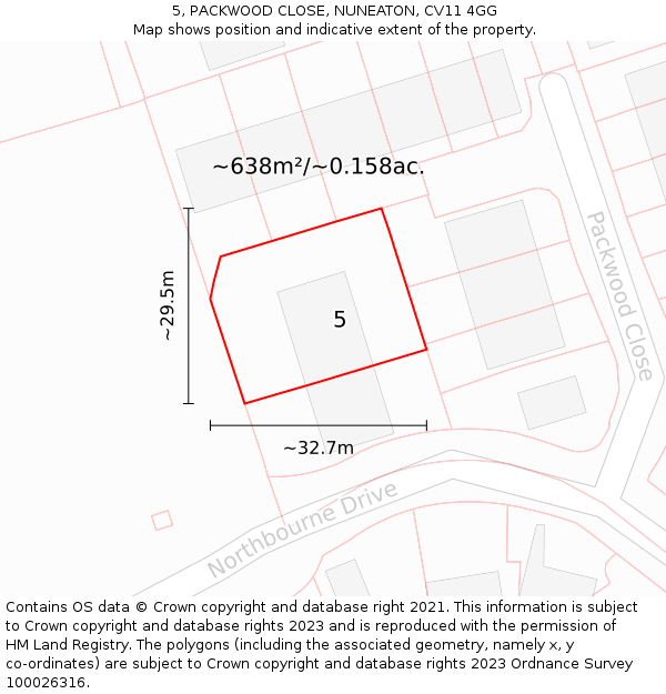 5, PACKWOOD CLOSE, NUNEATON, CV11 4GG: Plot and title map