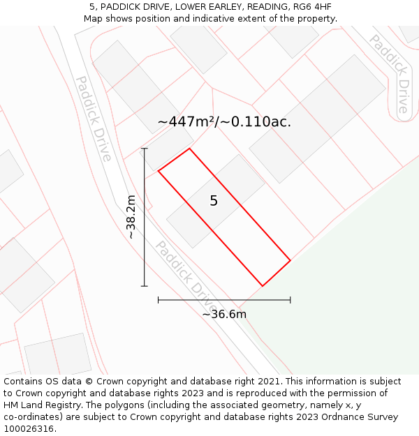 5, PADDICK DRIVE, LOWER EARLEY, READING, RG6 4HF: Plot and title map