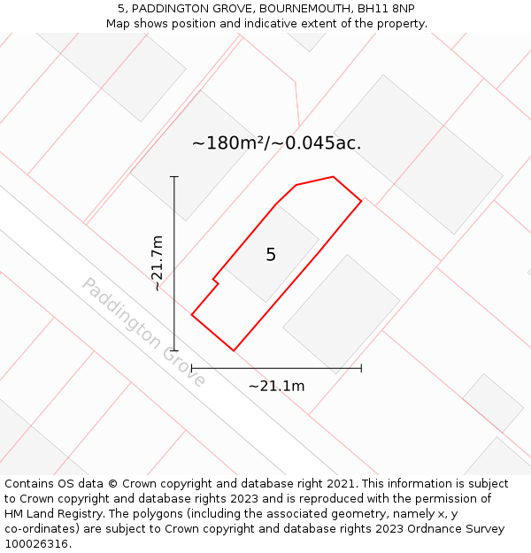 5, PADDINGTON GROVE, BOURNEMOUTH, BH11 8NP: Plot and title map