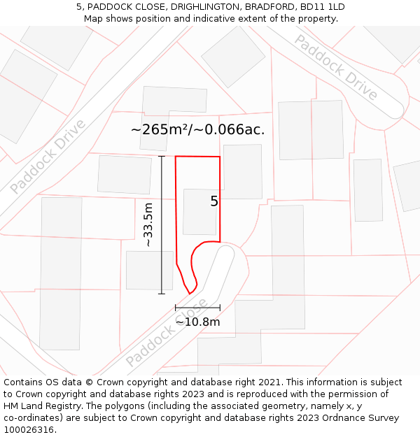 5, PADDOCK CLOSE, DRIGHLINGTON, BRADFORD, BD11 1LD: Plot and title map