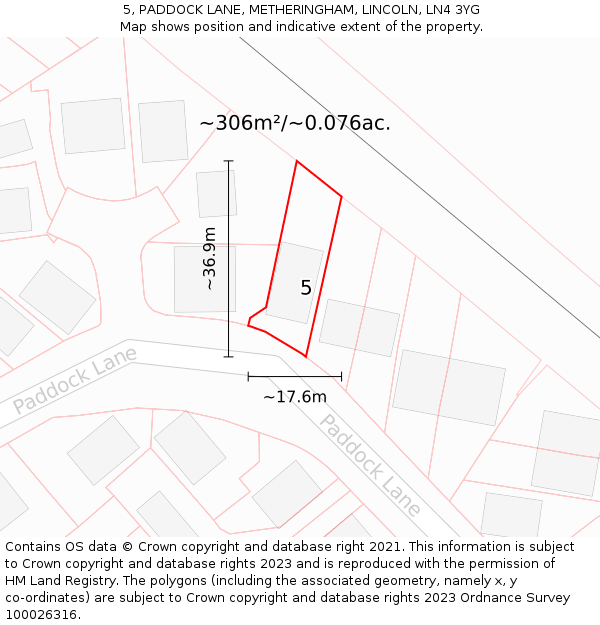 5, PADDOCK LANE, METHERINGHAM, LINCOLN, LN4 3YG: Plot and title map