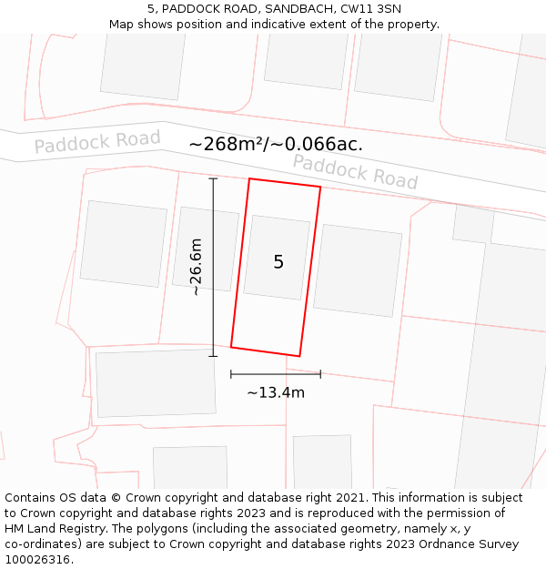 5, PADDOCK ROAD, SANDBACH, CW11 3SN: Plot and title map