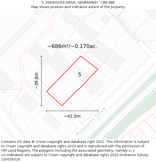 5, PADDOCKS DRIVE, NEWMARKET, CB8 9BE: Plot and title map