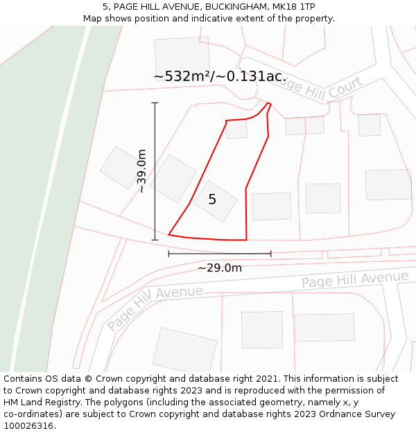 5, PAGE HILL AVENUE, BUCKINGHAM, MK18 1TP: Plot and title map