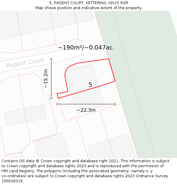 5, PAGENT COURT, KETTERING, NN15 6GR: Plot and title map