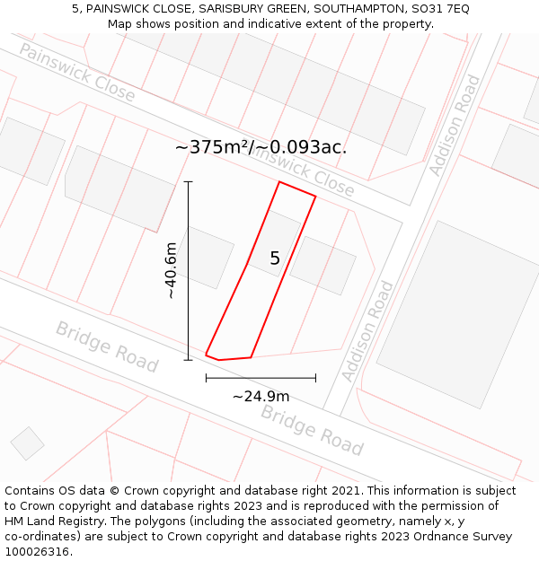 5, PAINSWICK CLOSE, SARISBURY GREEN, SOUTHAMPTON, SO31 7EQ: Plot and title map