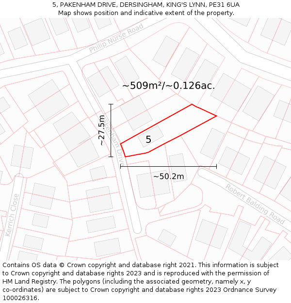5, PAKENHAM DRIVE, DERSINGHAM, KING'S LYNN, PE31 6UA: Plot and title map