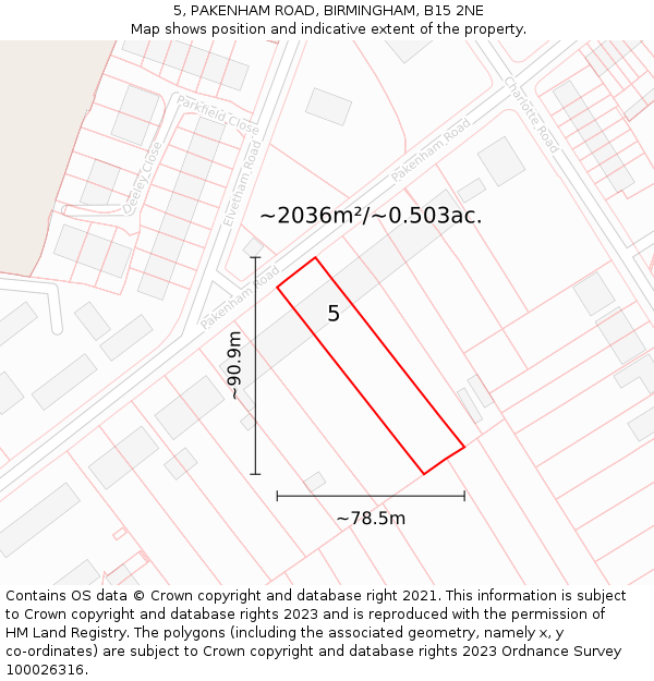 5, PAKENHAM ROAD, BIRMINGHAM, B15 2NE: Plot and title map