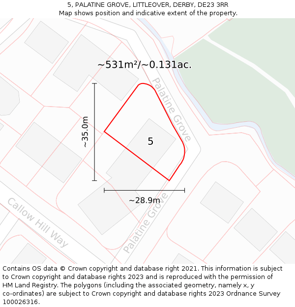 5, PALATINE GROVE, LITTLEOVER, DERBY, DE23 3RR: Plot and title map