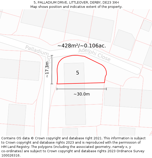 5, PALLADIUM DRIVE, LITTLEOVER, DERBY, DE23 3XH: Plot and title map