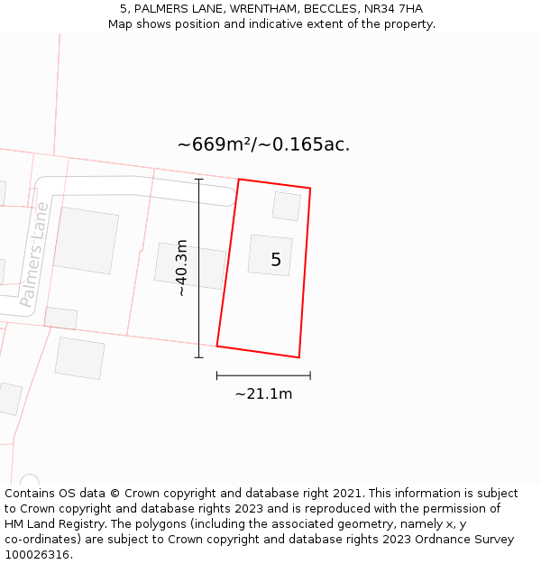 5, PALMERS LANE, WRENTHAM, BECCLES, NR34 7HA: Plot and title map