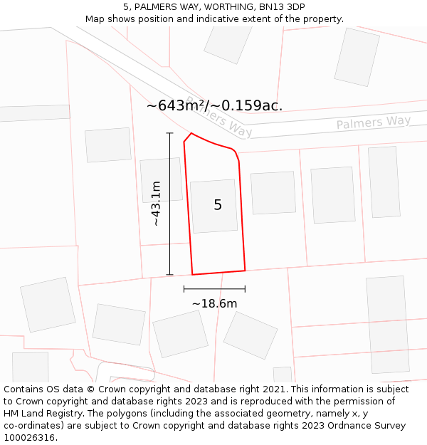 5, PALMERS WAY, WORTHING, BN13 3DP: Plot and title map