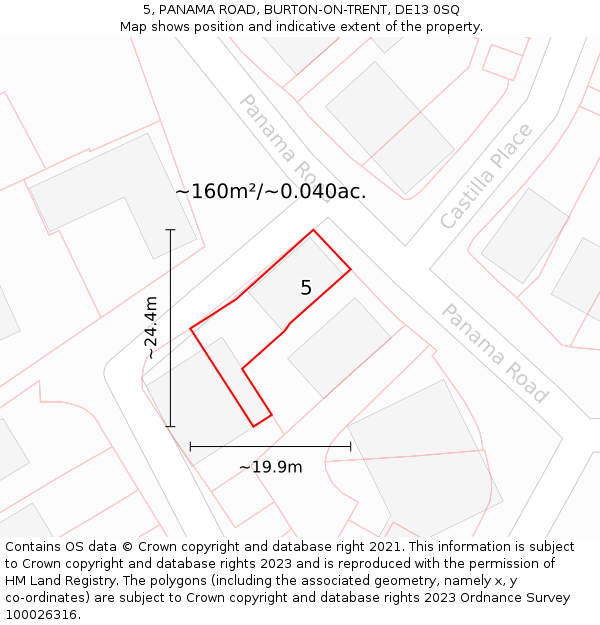 5, PANAMA ROAD, BURTON-ON-TRENT, DE13 0SQ: Plot and title map