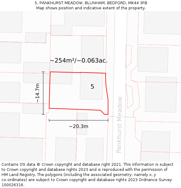 5, PANKHURST MEADOW, BLUNHAM, BEDFORD, MK44 3FB: Plot and title map
