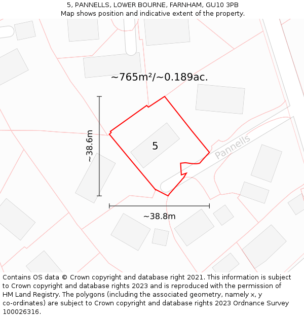 5, PANNELLS, LOWER BOURNE, FARNHAM, GU10 3PB: Plot and title map