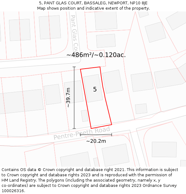 5, PANT GLAS COURT, BASSALEG, NEWPORT, NP10 8JE: Plot and title map