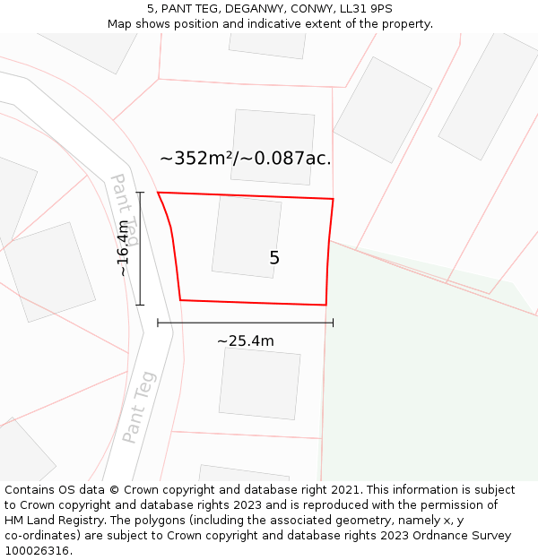 5, PANT TEG, DEGANWY, CONWY, LL31 9PS: Plot and title map